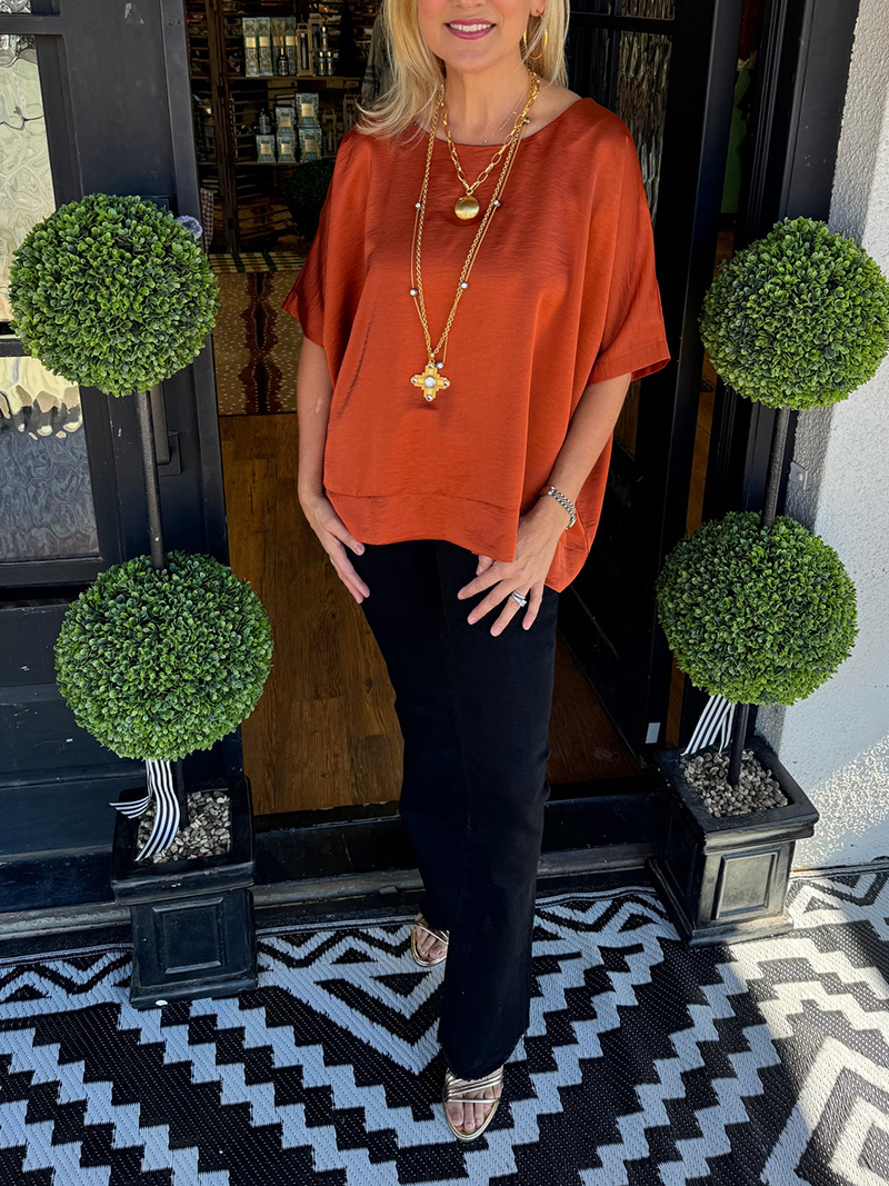 Elegant round neck glossy short-sleeved shirt（BUY 2 FREE SHIPPING)