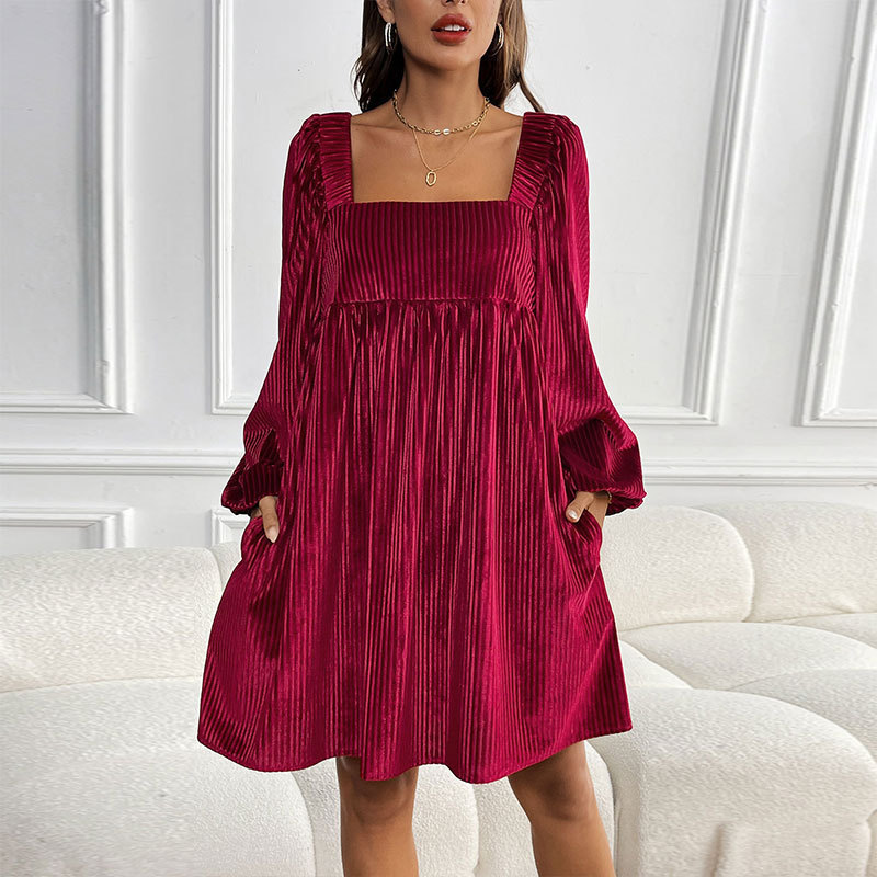 Christmas Velvet Babydoll Tie Back Dress（BUY 2 FREE SHIPPING)