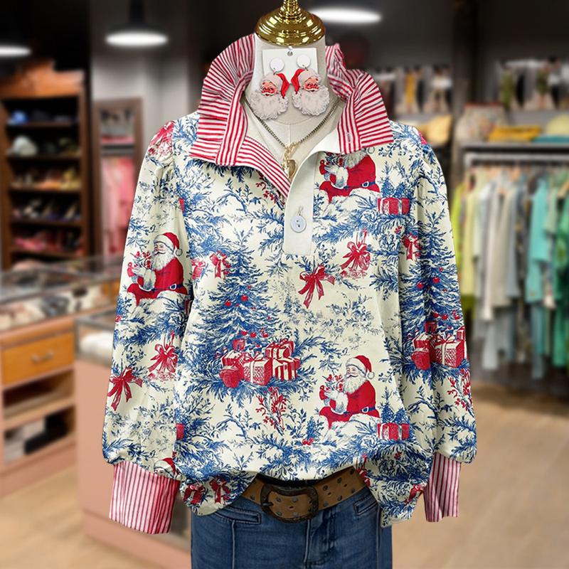 Vintage Floral Print Striped Collar Top(Buy 2 Free Shipping)