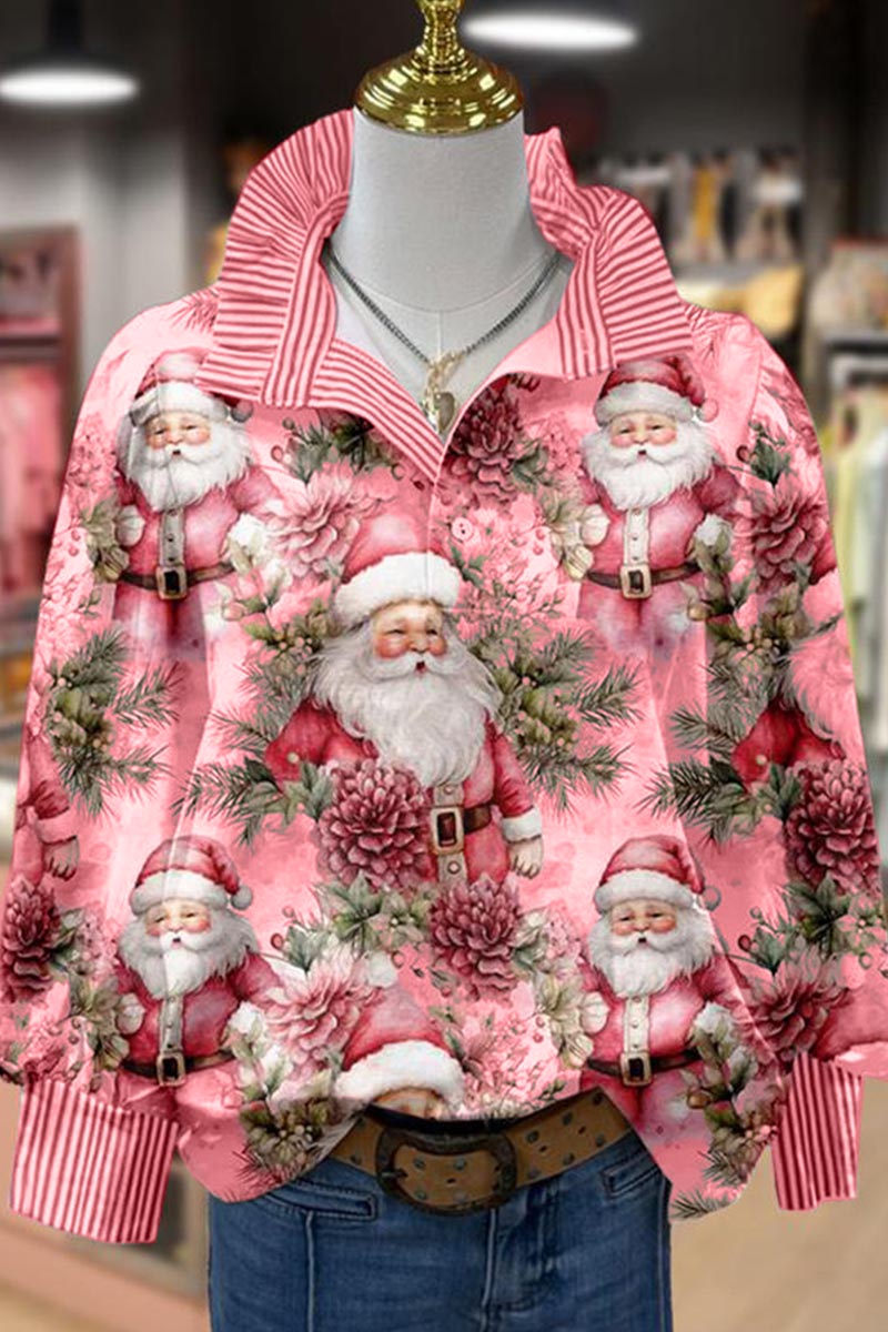 Vintage Floral Print Striped Collar Top(Buy 2 Free Shipping)