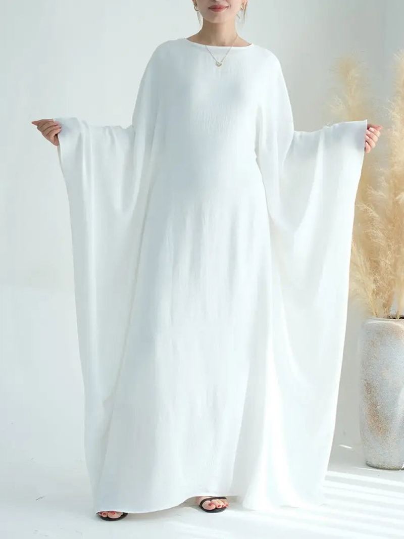 Wrinkle Fabric Batwing Sleeve Farasha Abaya Dress With Inner Belt(BUY 2 FREE SHIPPING)