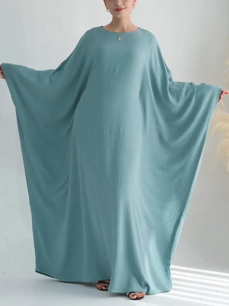 Wrinkle Fabric Batwing Sleeve Farasha Abaya Dress With Inner Belt(BUY 2 FREE SHIPPING)