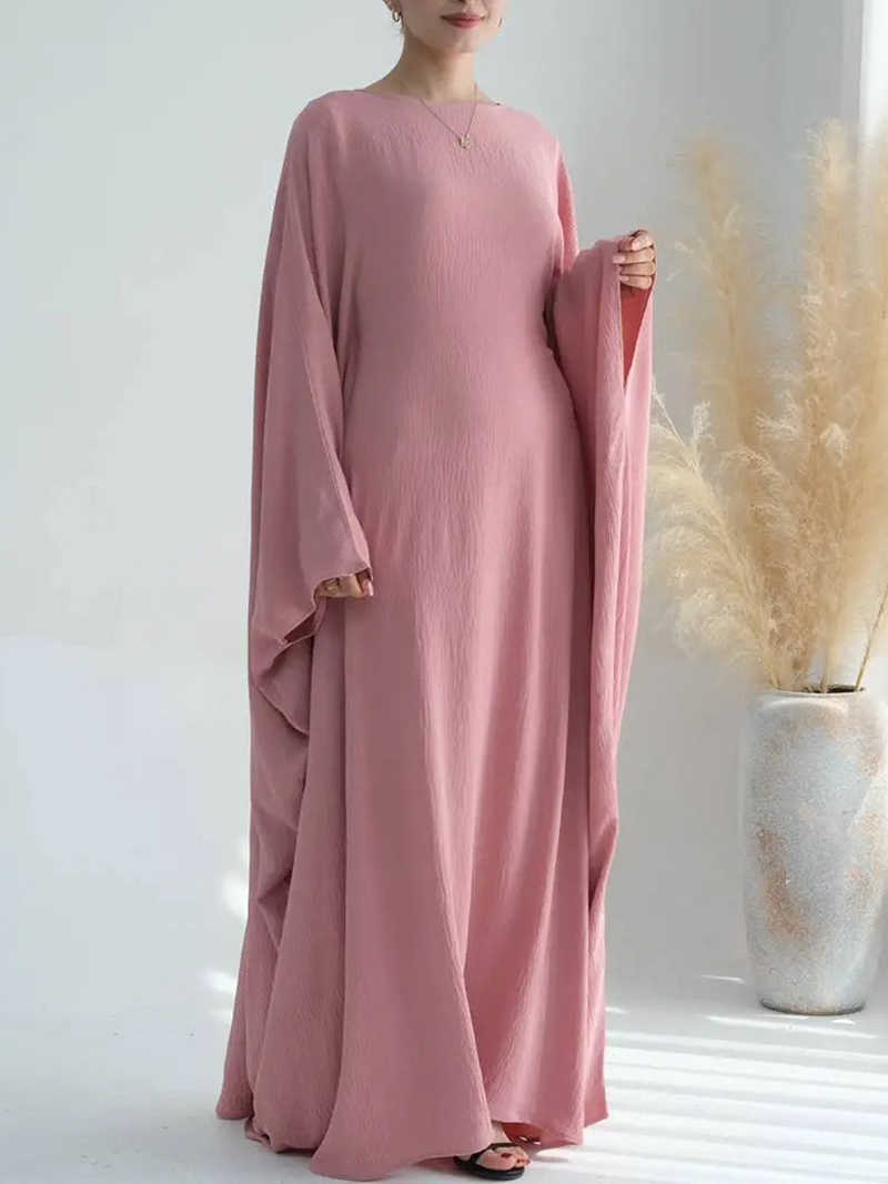 Wrinkle Fabric Batwing Sleeve Farasha Abaya Dress With Inner Belt(BUY 2 FREE SHIPPING)