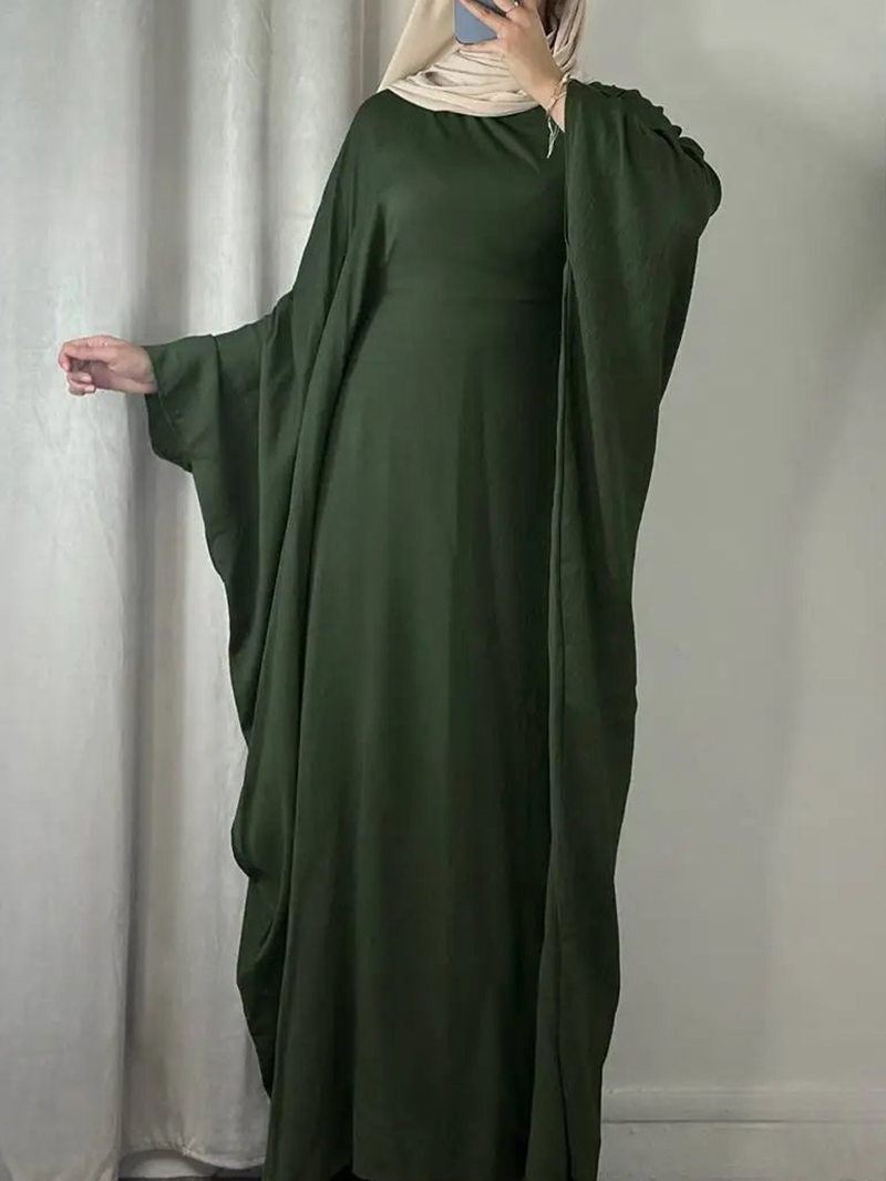 Wrinkle Fabric Batwing Sleeve Farasha Abaya Dress With Inner Belt(BUY 2 FREE SHIPPING)