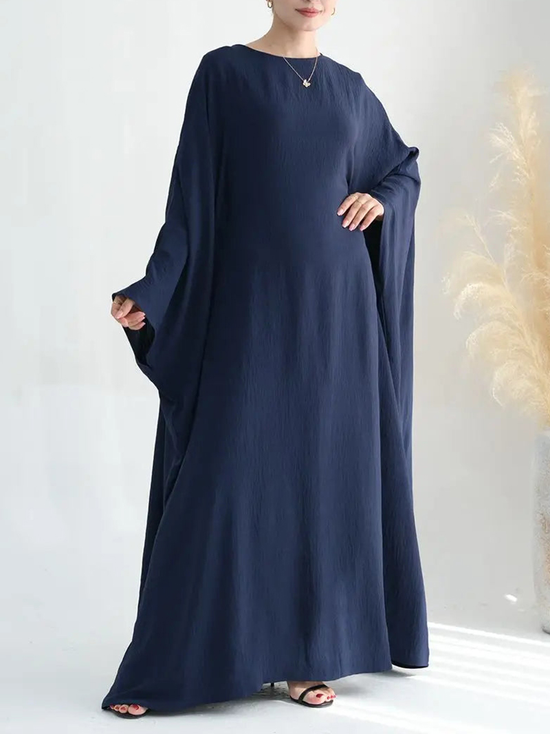 Wrinkle Fabric Batwing Sleeve Farasha Abaya Dress With Inner Belt(BUY 2 FREE SHIPPING)