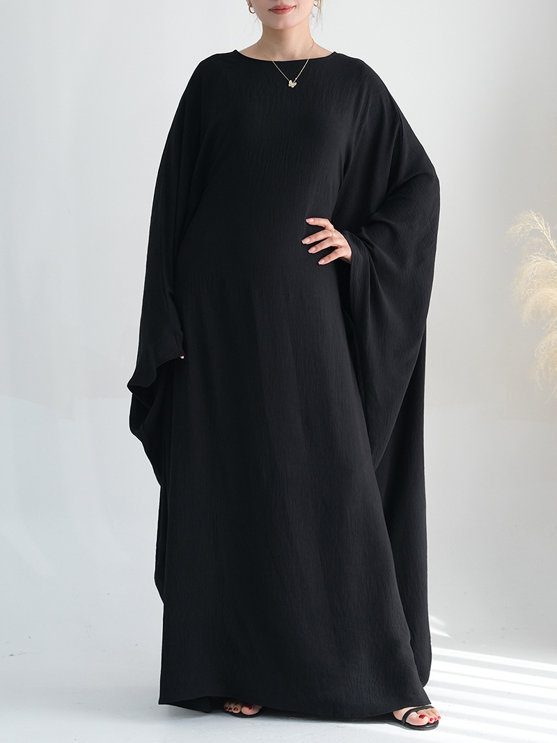 Wrinkle Fabric Batwing Sleeve Farasha Abaya Dress With Inner Belt(BUY 2 FREE SHIPPING)