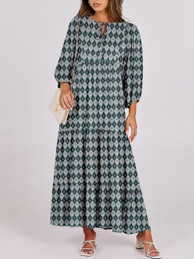 2025 New Women's Puff Sleeve Floral Boho Maxi Dress (Buy 2 Free Shipping)