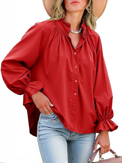 Women's puff sleeve ruffled V-neck shirt（BUY 2 FREE SHIPPING)