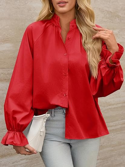 Women's puff sleeve ruffled V-neck shirt（BUY 2 FREE SHIPPING)