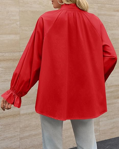 Women's puff sleeve ruffled V-neck shirt（BUY 2 FREE SHIPPING)