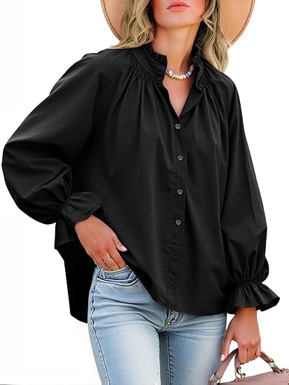 Women's puff sleeve ruffled V-neck shirt（BUY 2 FREE SHIPPING)