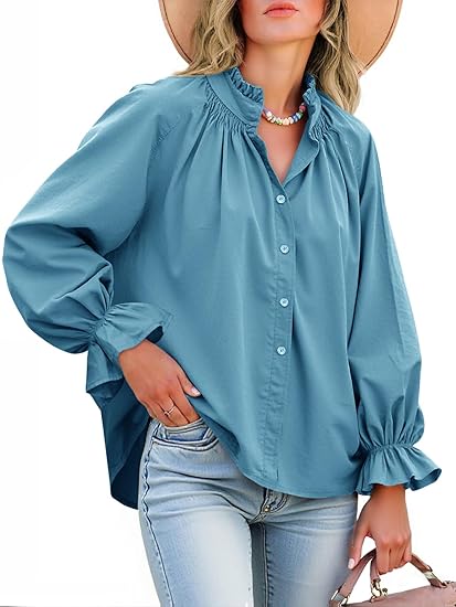Women's puff sleeve ruffled V-neck shirt（BUY 2 FREE SHIPPING)
