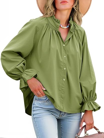 Women's puff sleeve ruffled V-neck shirt（BUY 2 FREE SHIPPING)