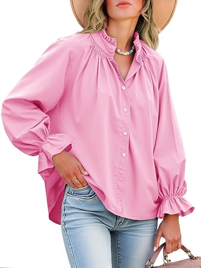 Women's puff sleeve ruffled V-neck shirt（BUY 2 FREE SHIPPING)