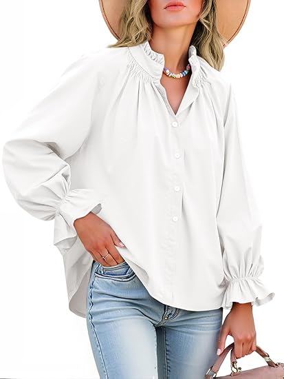 Women's puff sleeve ruffled V-neck shirt（BUY 2 FREE SHIPPING)