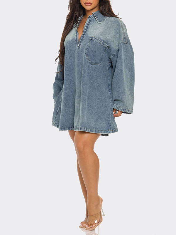 Front Zipper Denim Mini Dress