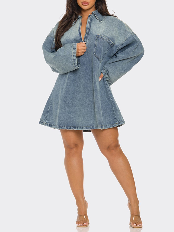 Front Zipper Denim Mini Dress