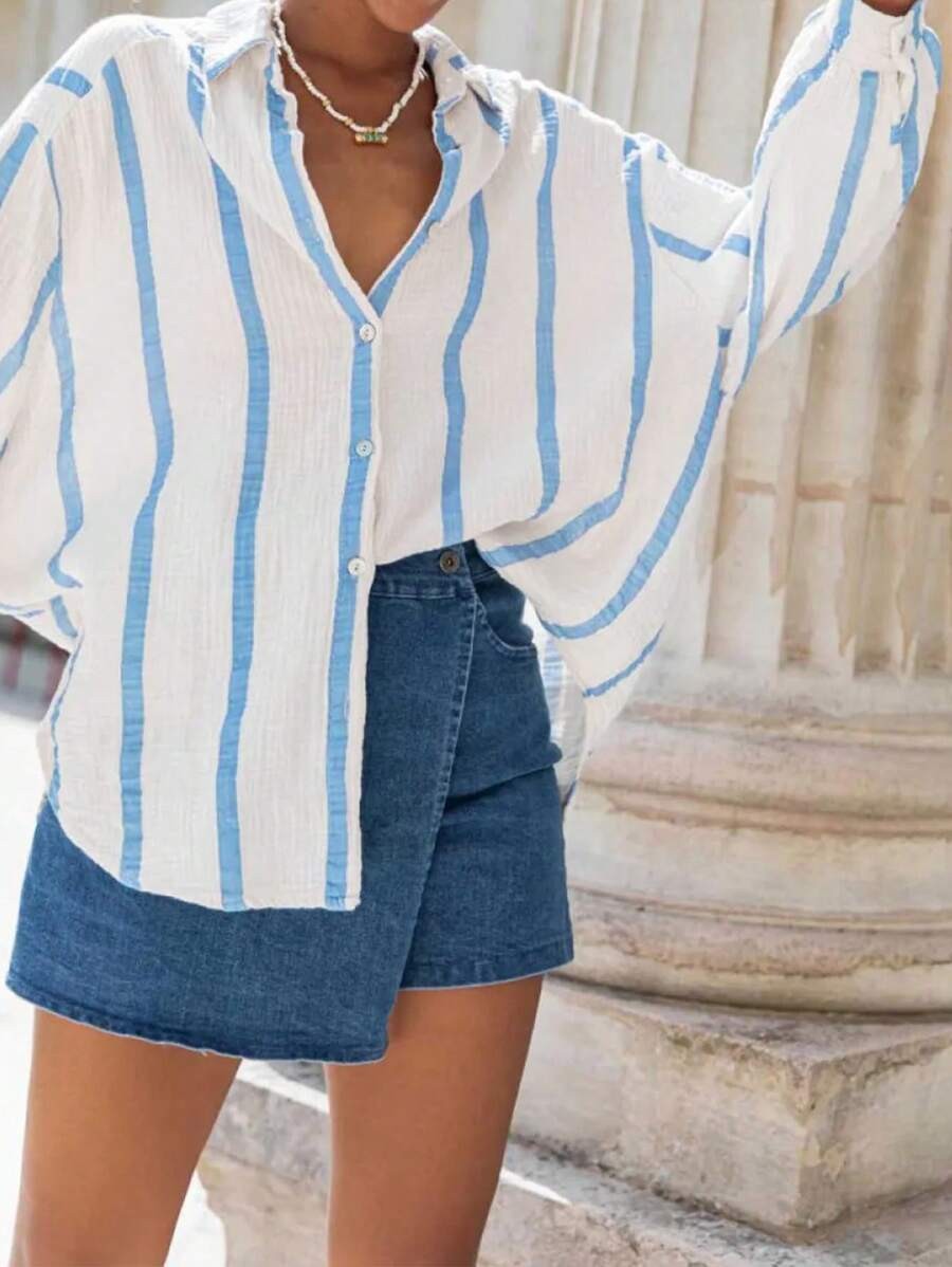 Women's striped button-down long-sleeved shirt（BUY 2 FREE SHIPPING)