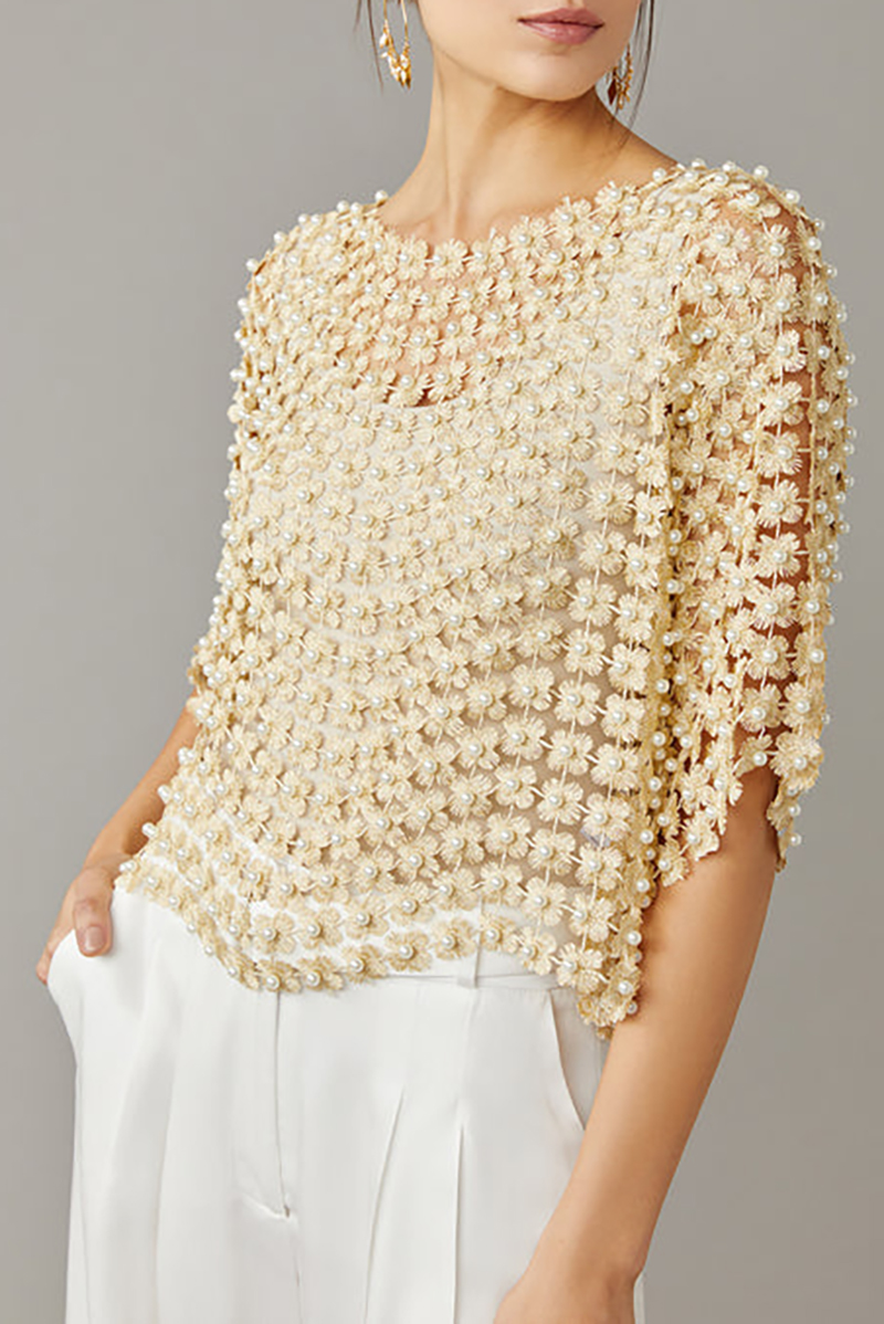 Pearl Detail Crochet Top