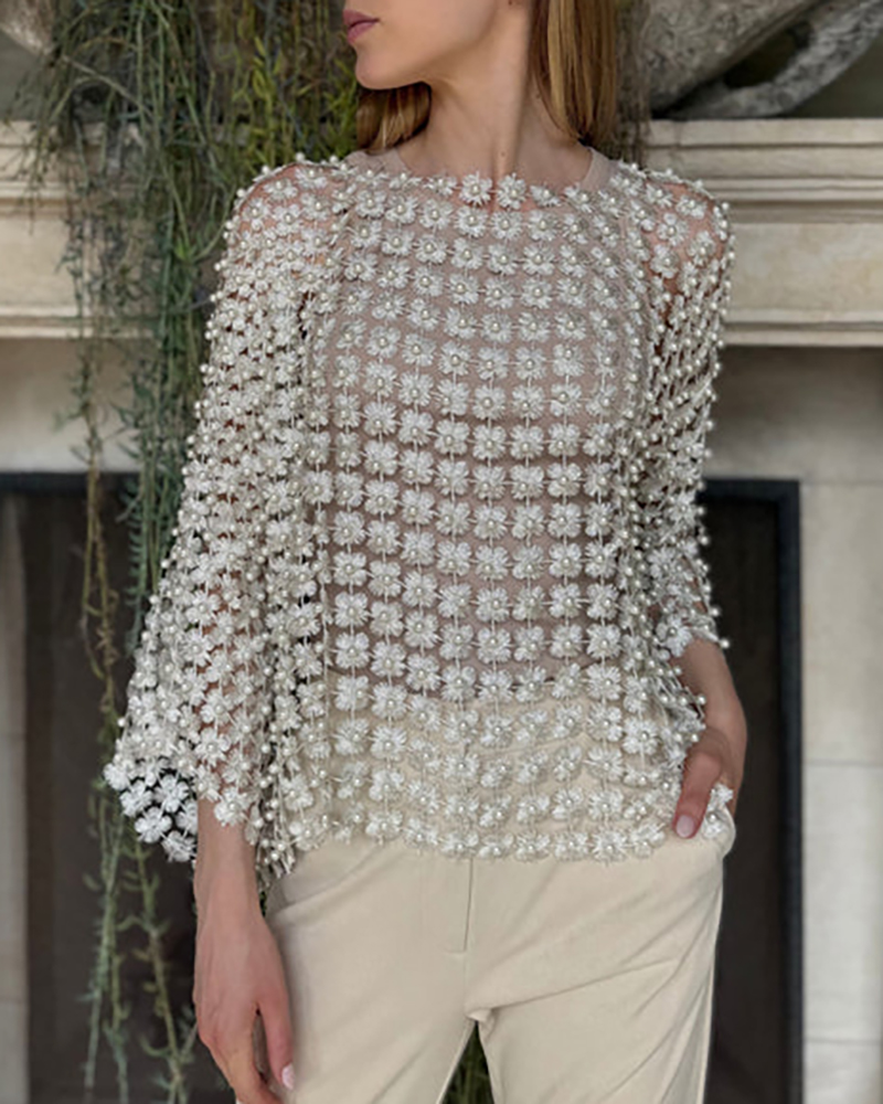 Pearl Detail Crochet Top