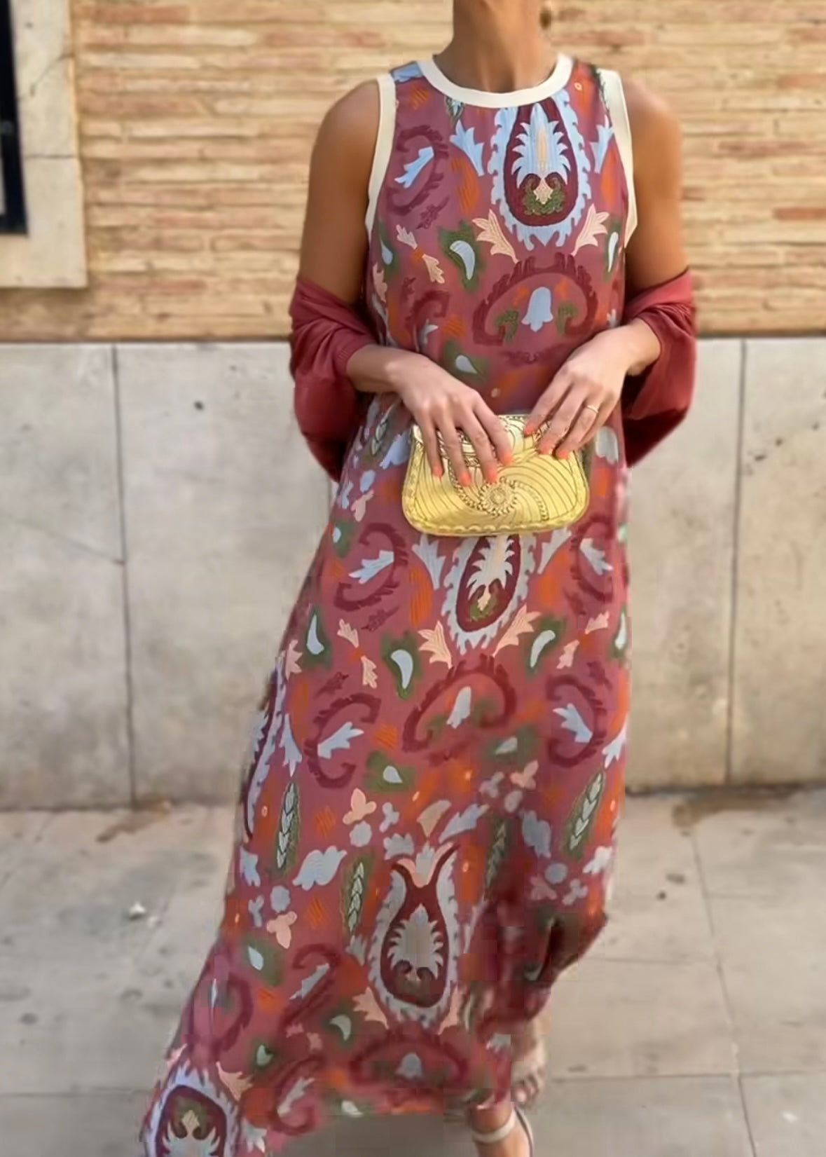 Boho Sleeveless Round Neck Printed Muse Long Dress with Cape（BUY 2 FREE SHIPPING)