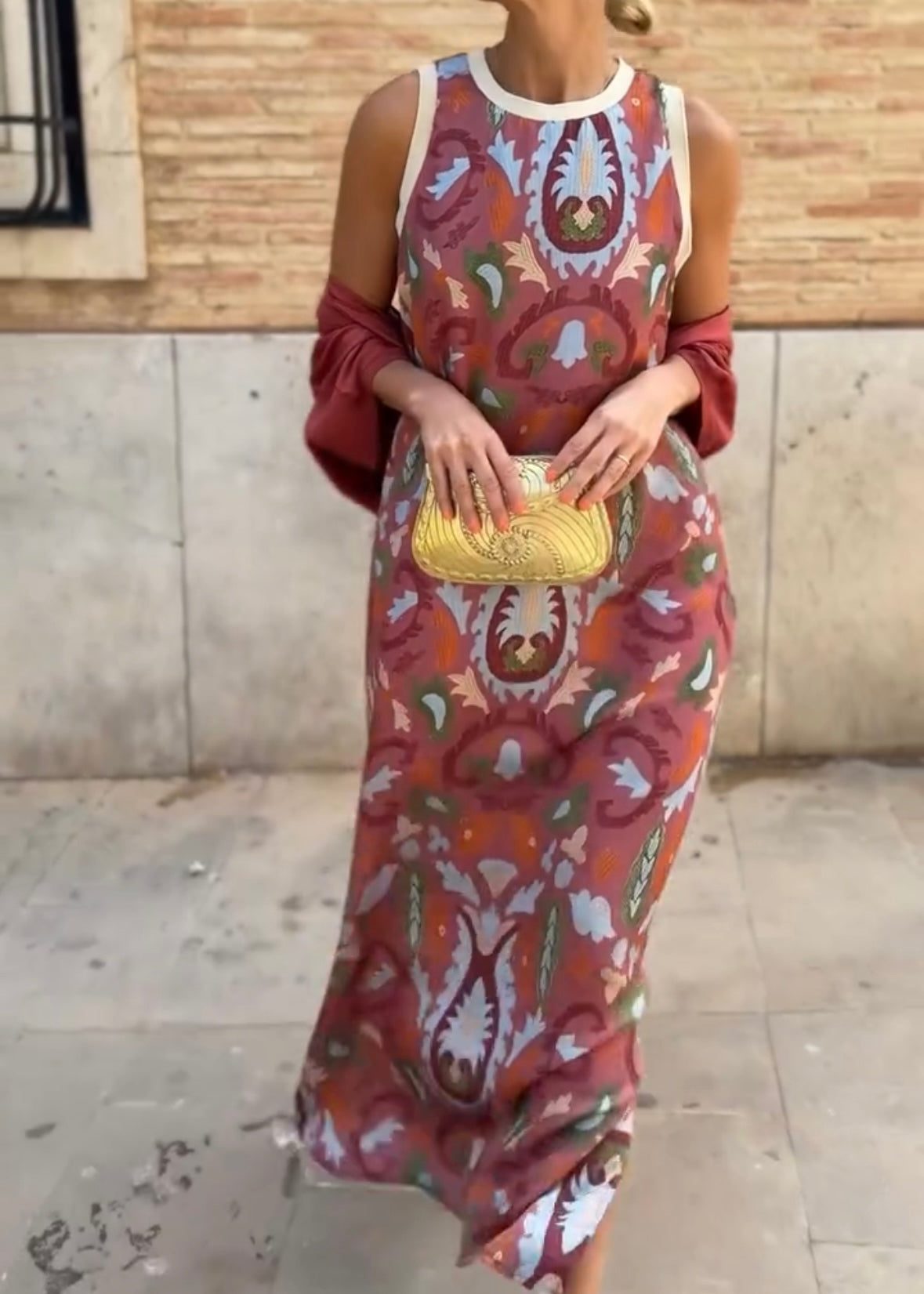 Boho Sleeveless Round Neck Printed Muse Long Dress with Cape（BUY 2 FREE SHIPPING)