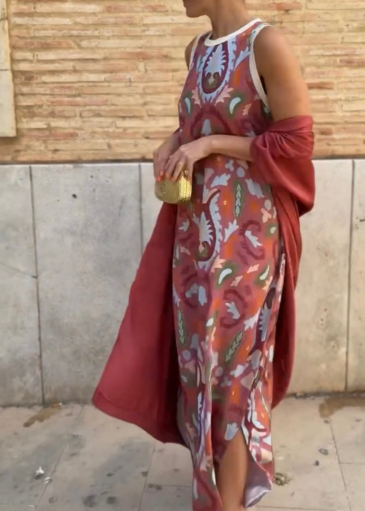 Boho Sleeveless Round Neck Printed Muse Long Dress with Cape（BUY 2 FREE SHIPPING)