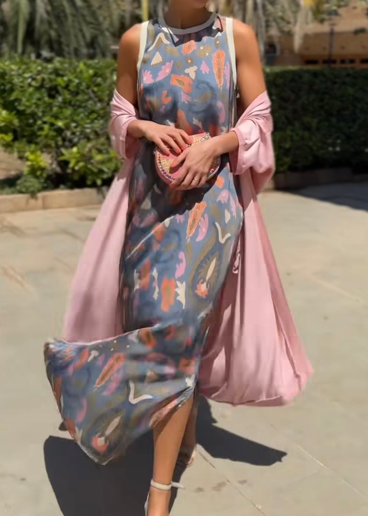 Boho Sleeveless Round Neck Printed Muse Long Dress with Cape（BUY 2 FREE SHIPPING)