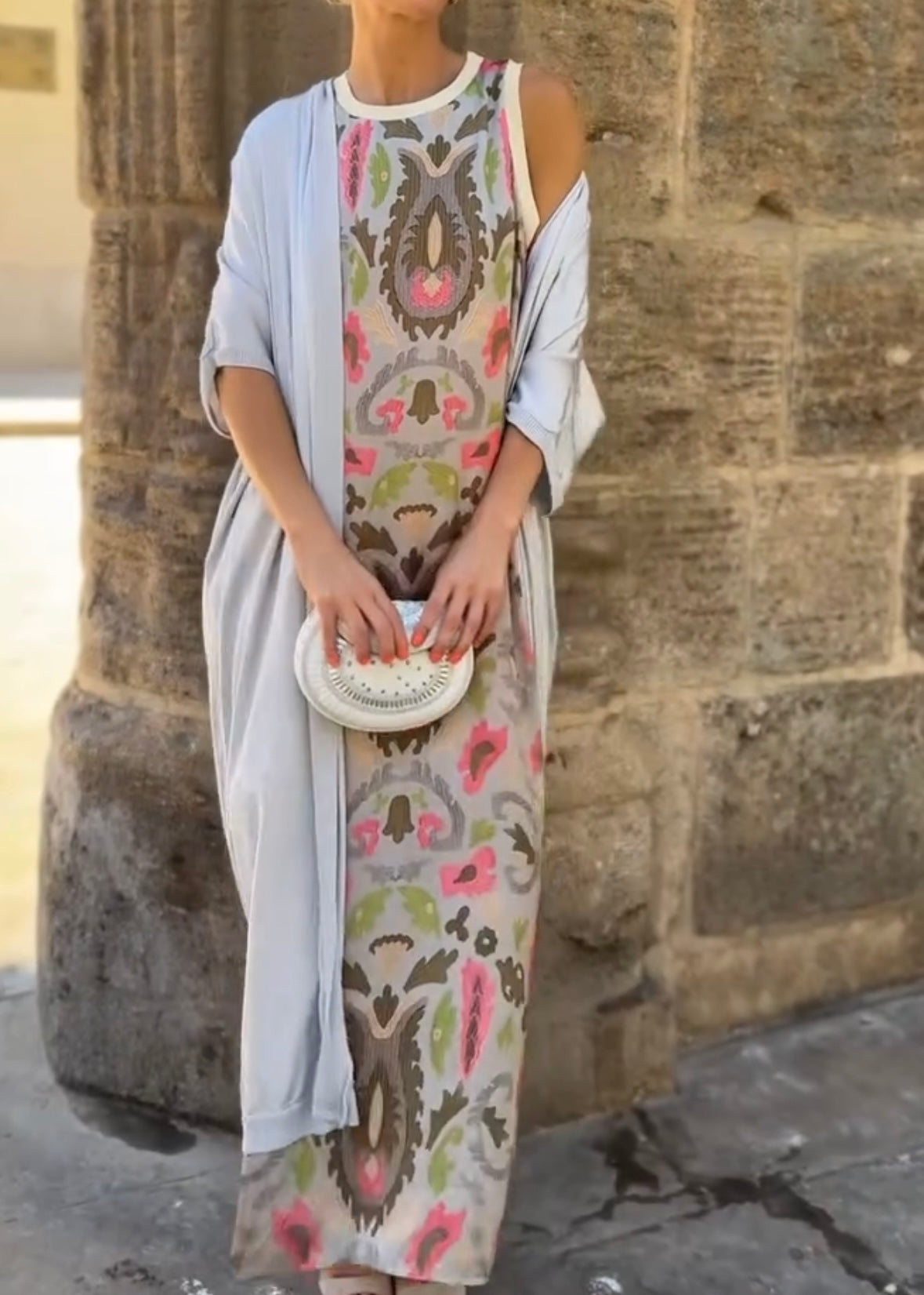 Boho Sleeveless Round Neck Printed Muse Long Dress with Cape（BUY 2 FREE SHIPPING)