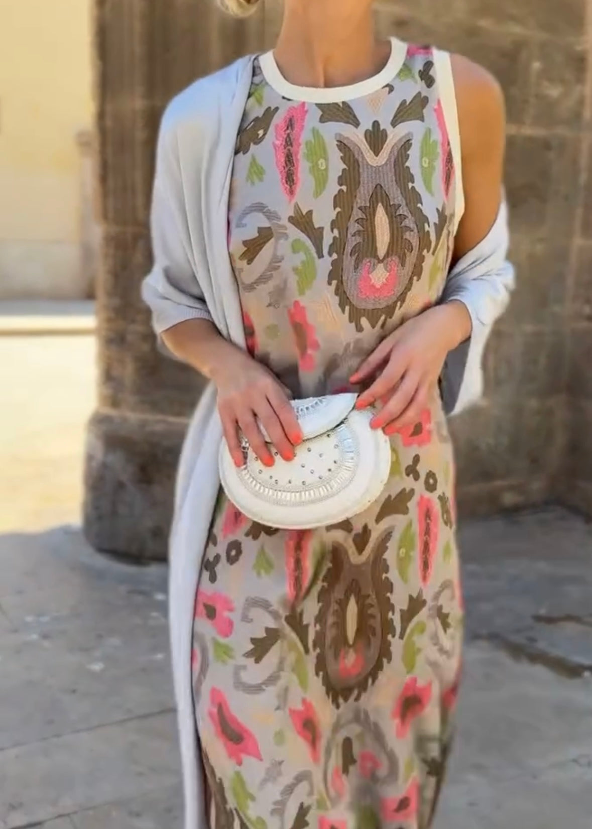 Boho Sleeveless Round Neck Printed Muse Long Dress with Cape（BUY 2 FREE SHIPPING)