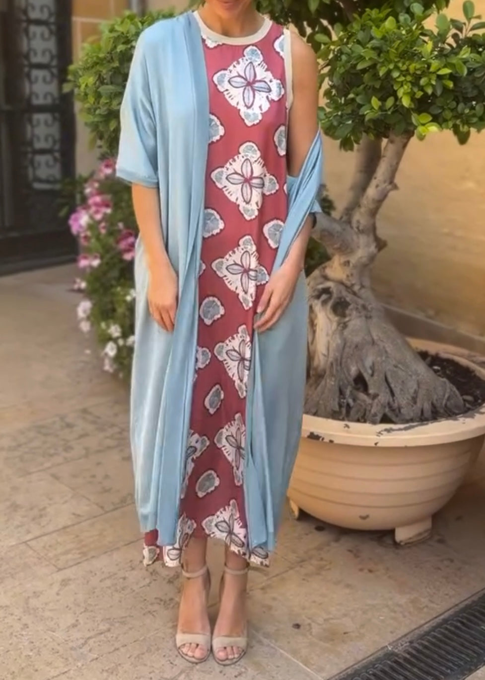 Boho Sleeveless Round Neck Printed Muse Long Dress with Cape（BUY 2 FREE SHIPPING)