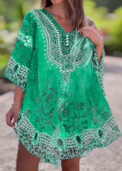 V-neck bohemian style printed loose-fitting cardigan top(BUY 2 FREE SHIPPING)