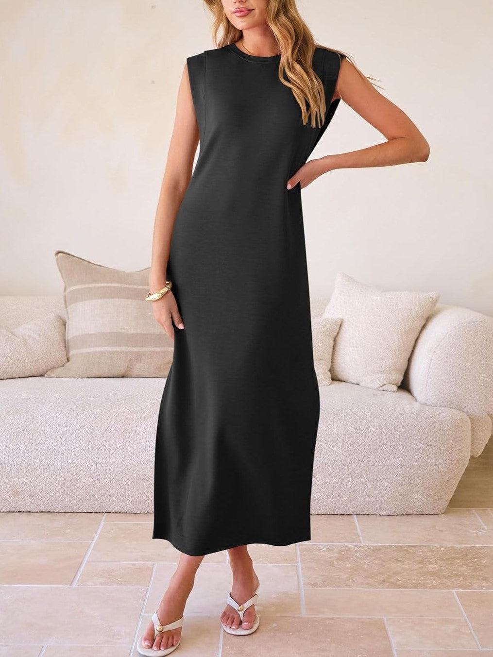 WOMEN SUMMER CASUAL LOOSE SPLIT WRINKLE-FREE LONG DRESS(BUY 2 FREE SHIPPING)