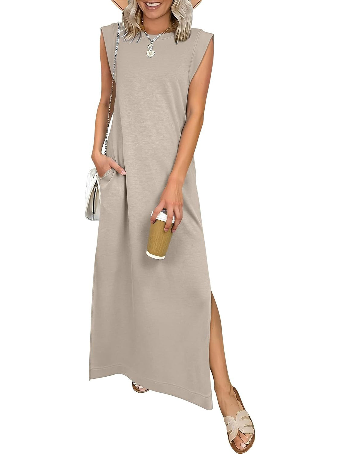 WOMEN SUMMER CASUAL LOOSE SPLIT WRINKLE-FREE LONG DRESS(BUY 2 FREE SHIPPING)