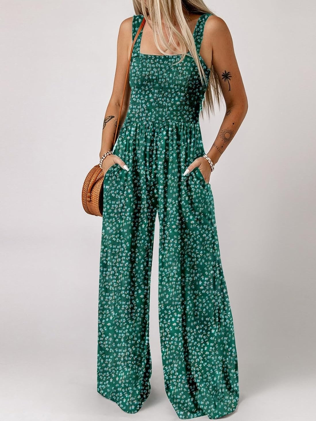 🔥🔥🔥🔥Womens Overalls Casual Floral Print Sleeveless Jumpsuit with Pockets