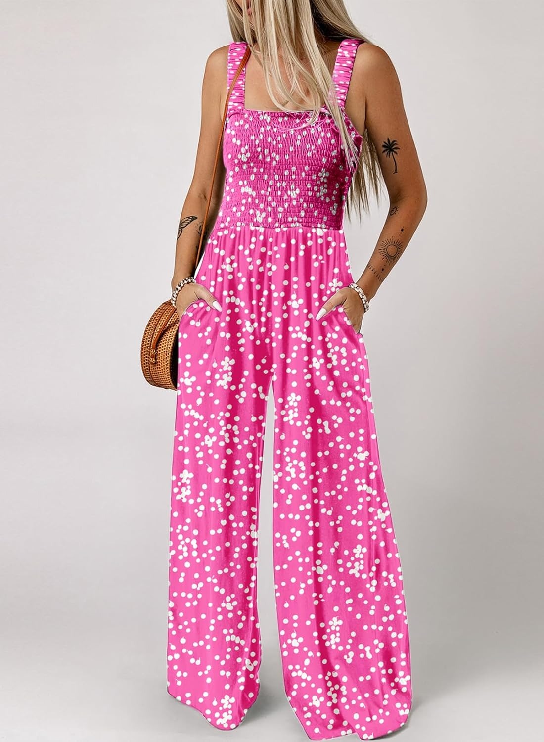 🔥🔥🔥🔥Womens Overalls Casual Floral Print Sleeveless Jumpsuit with Pockets