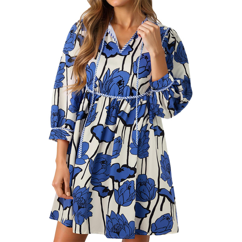 Women's V-Neck Puff-Sleeve Floral Mini Dress（BUY 2 FREE SHIPPING)