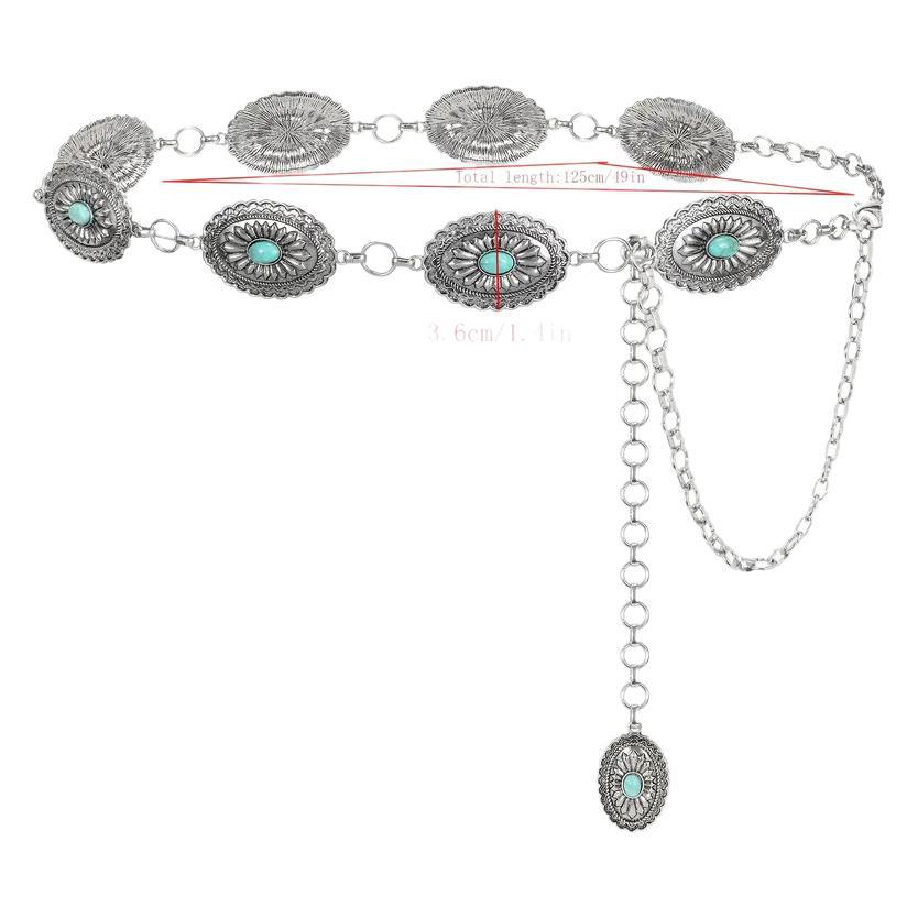 Vintage-Style Carved Belt with Turquoise Inlay (Ethnic Style)