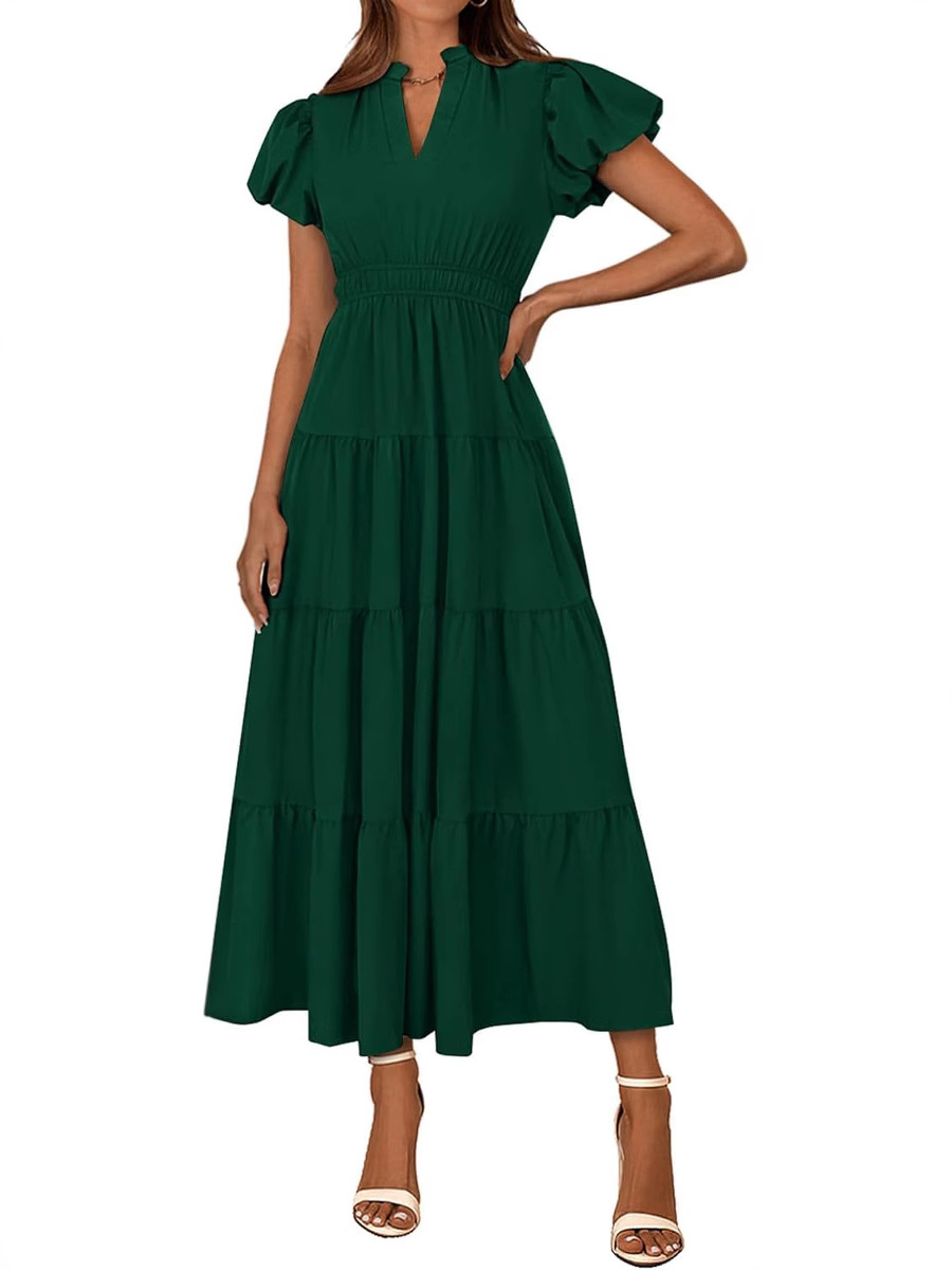 Tiered Dress with Puff Sleeves and Cinched Waist
