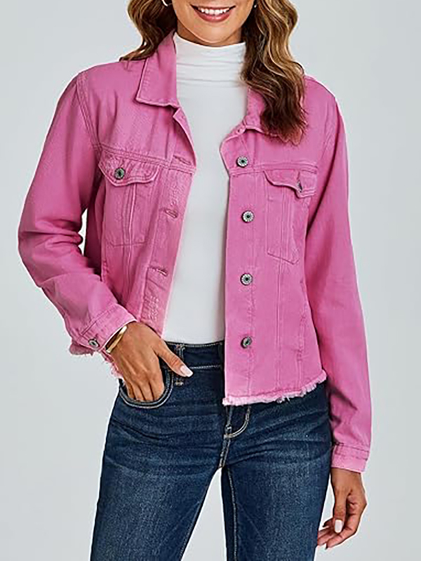 Women's Vintage Button-Up Raw-Hem Denim Jacket