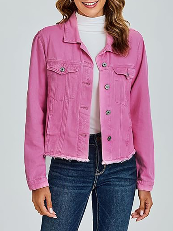 Women's Vintage Button-Up Raw-Hem Denim Jacket