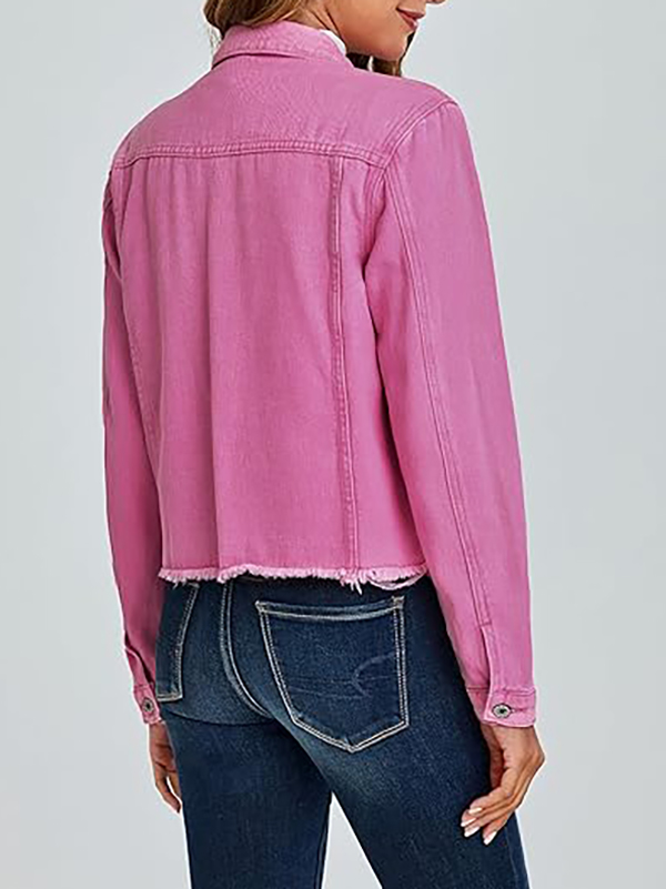 Women's Vintage Button-Up Raw-Hem Denim Jacket