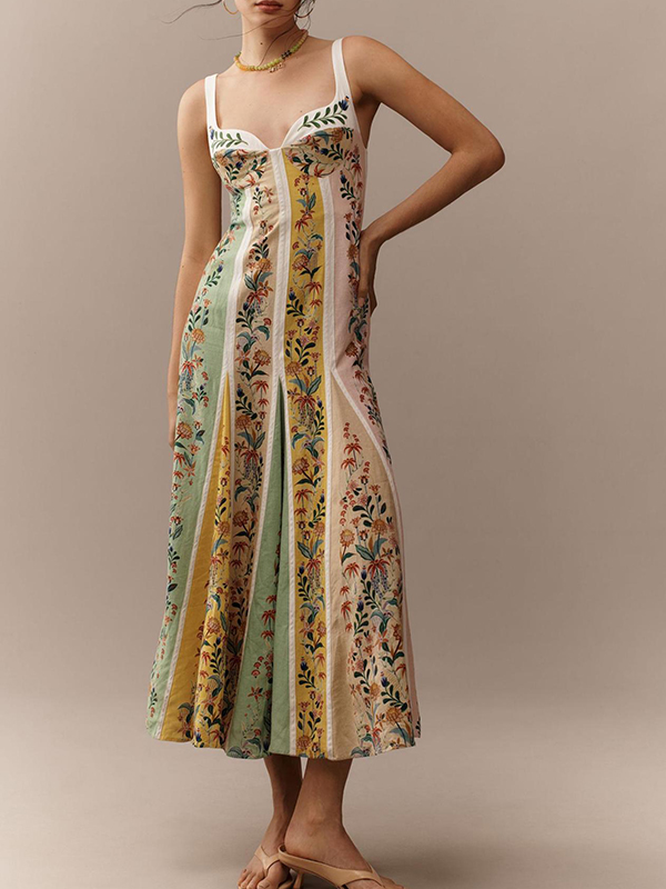 Women's Sleeveless Deep V-Neck Backless High-Waisted Summer Dress