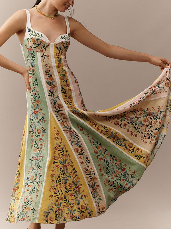 Women's Sleeveless Deep V-Neck Backless High-Waisted Summer Dress