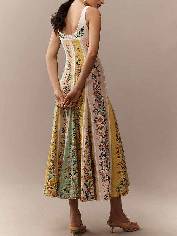 Women's Sleeveless Deep V-Neck Backless High-Waisted Summer Dress