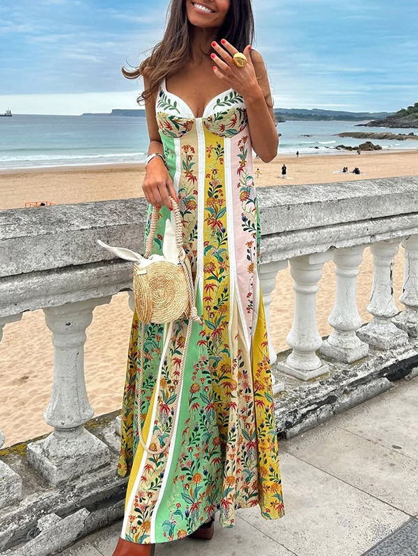 Women's Sleeveless Deep V-Neck Backless High-Waisted Summer Dress