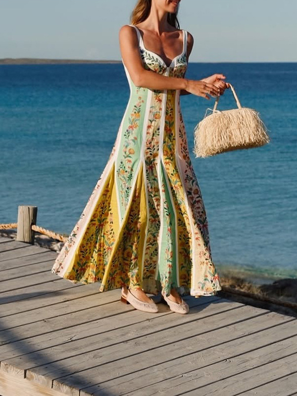 Women's Sleeveless Deep V-Neck Backless High-Waisted Summer Dress