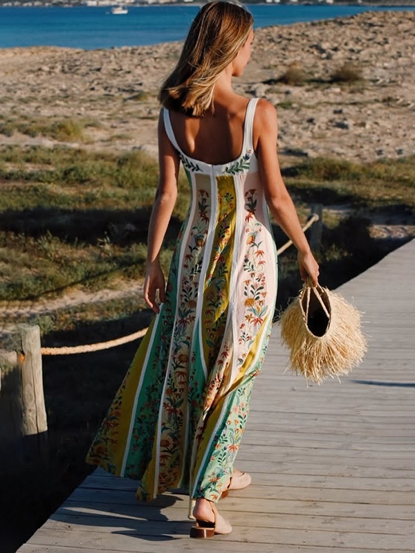 Women's Sleeveless Deep V-Neck Backless High-Waisted Summer Dress