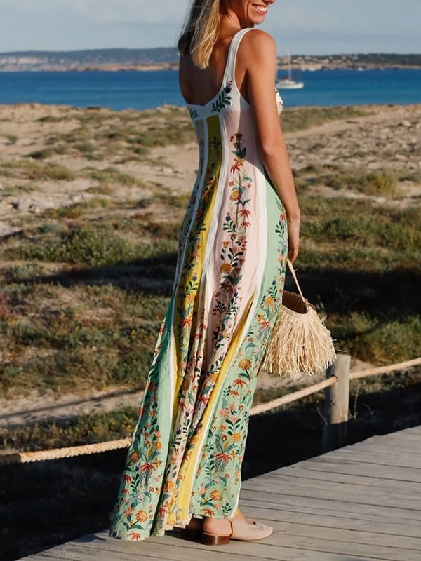 Women's Sleeveless Deep V-Neck Backless High-Waisted Summer Dress