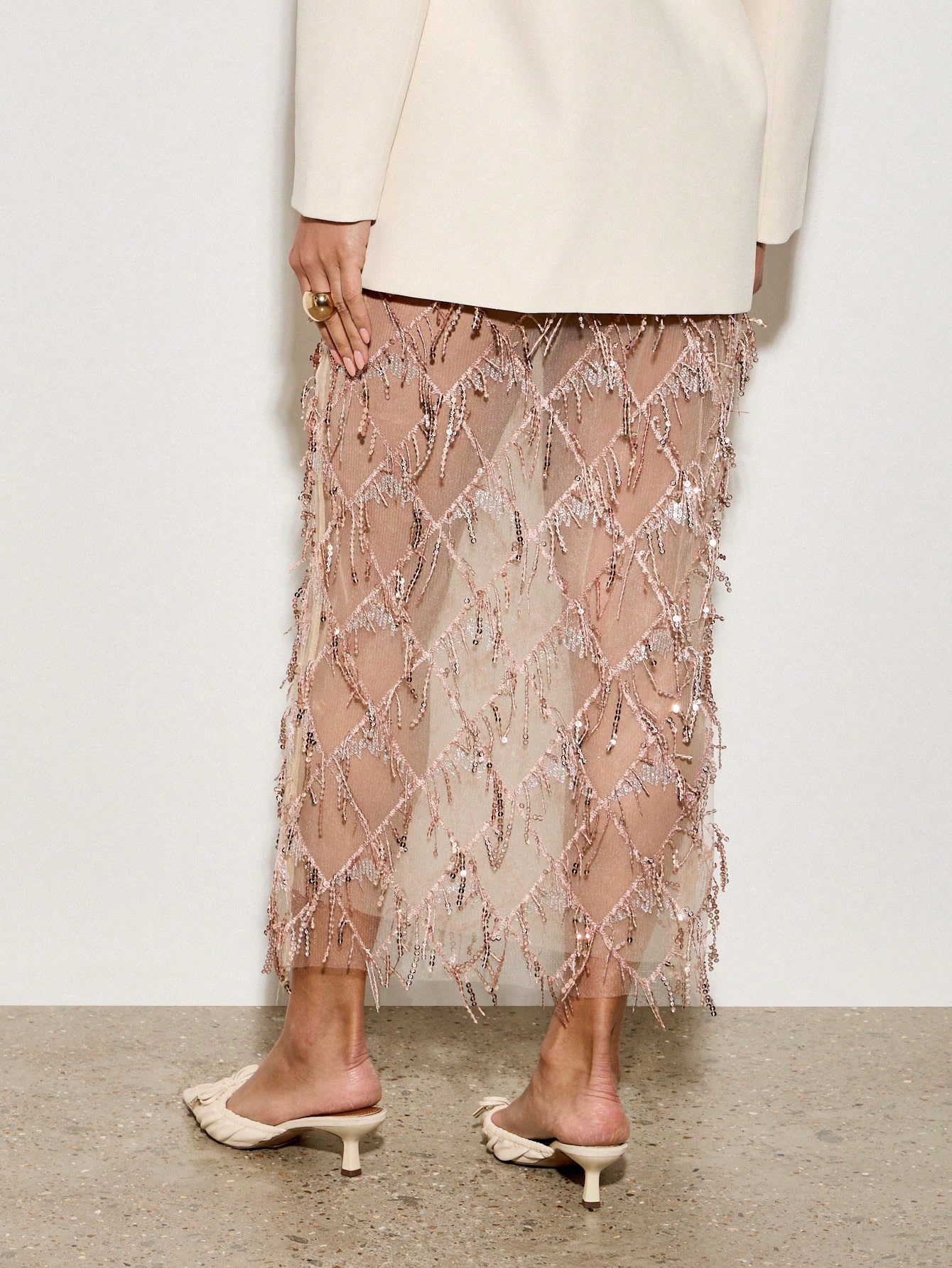 Beaded Crystal Mesh Overlay Skirt（BUY 2 FREE SHIPPING)